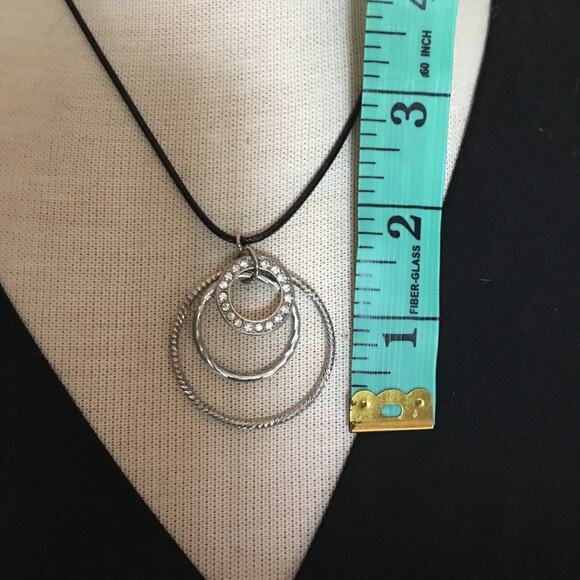 Twisted circles silver tone rhinestone pendant necklace - Picture 7 of 7
